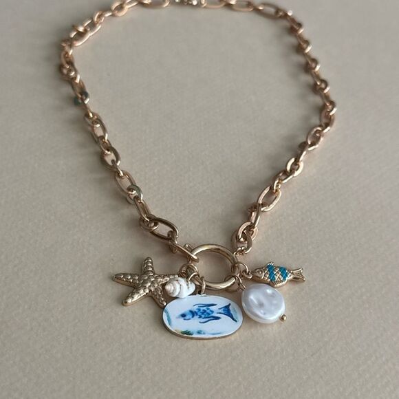 Gold Charm Necklace with Sea Motifs #1857 - Picture 2 of 2